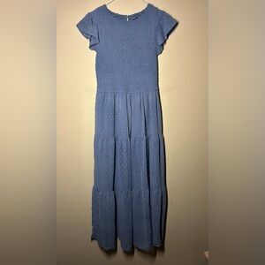 Blue Short Sleeve Flowy Maxi Dress